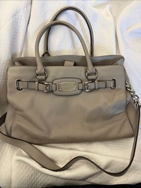 Michael Kors Grey Pebbled Genuine Leather Hamilton Satchel - Large
